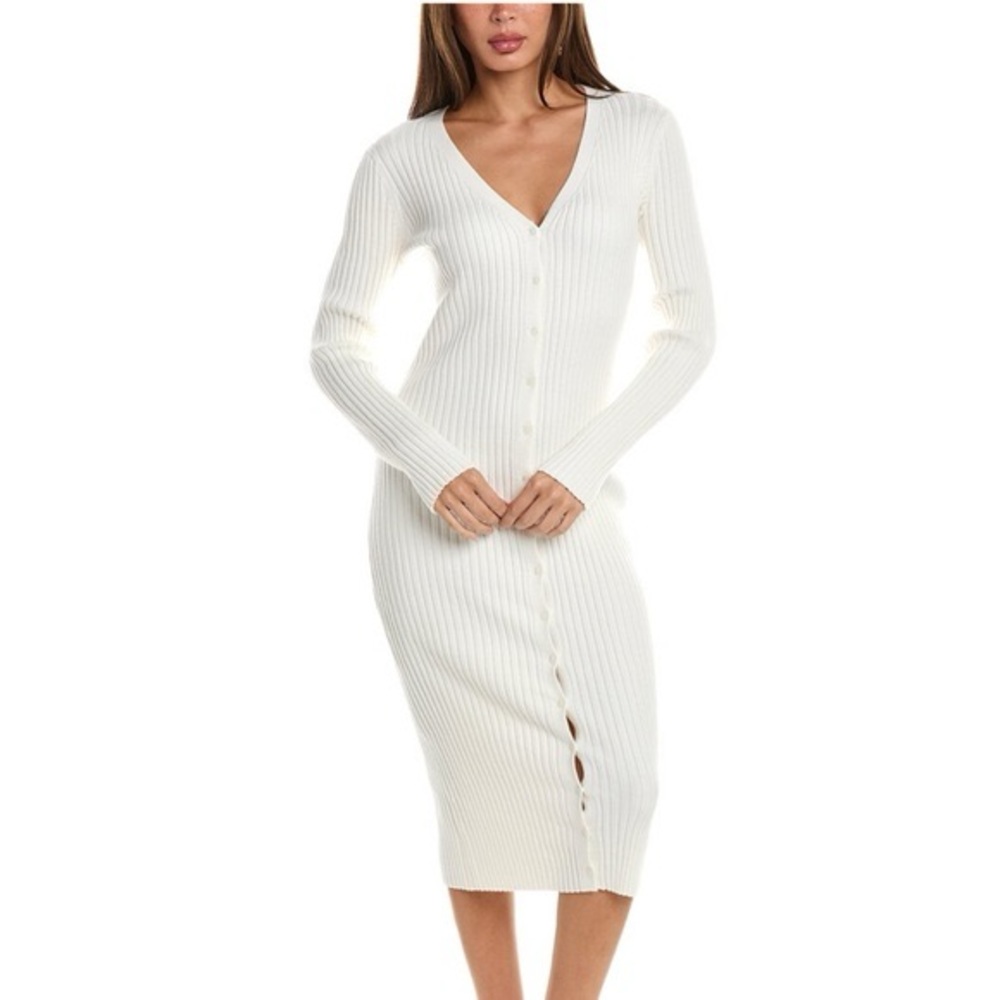 525 Born in BKLYN Chalk Ribbed Button-Front Midi Sweater Dress – Size L (NWT)